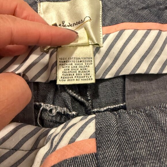 Anthro Elevenses Blue Gray Chambray Wide-Leg Cuffed Pants Size‎ 10 - Picture 6 of 9